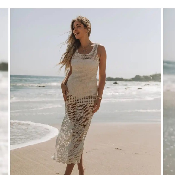 Vici Other - Daphne Cotton Crochet Maxi Dress Beige